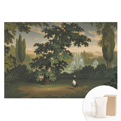 Tapeta fotograficzna flizelinowa Malowniczy ogród z drzewem i ptakiem