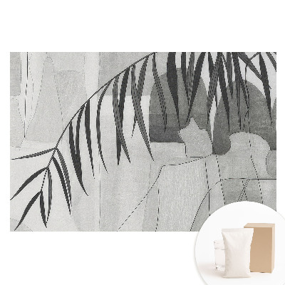 Fototapeta flizelinowa z nadrukiem w szare geometryczne wzory z liśćmi palm
