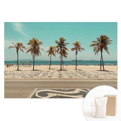 Duża fototapeta na ścianę z motywem tropikalnej plaży, palm i oceanu