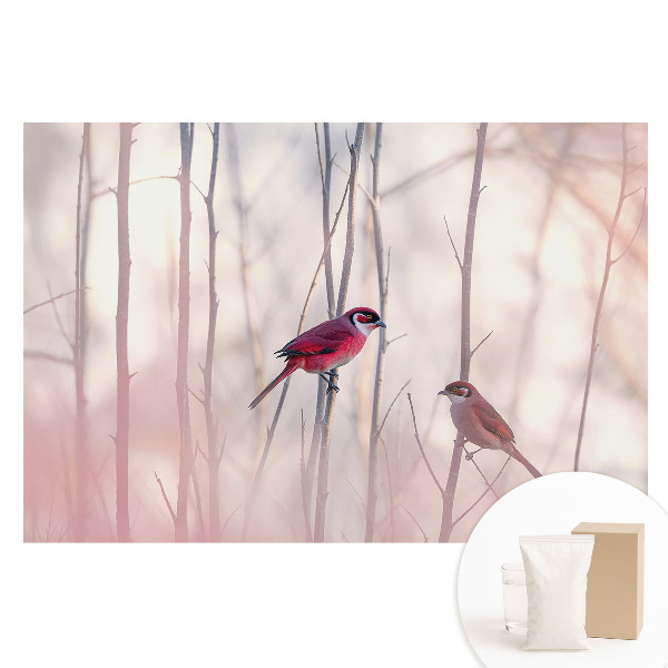 Fototapeta z nadrukiem na flizelinie Urocze ptaki w różowym lesie