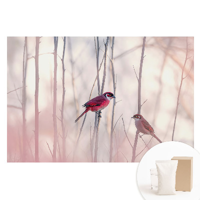 Fototapeta z nadrukiem na flizelinie Urocze ptaki w różowym lesie