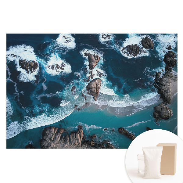 Tapeta fotograficzna flizelinowa Widok oceanu z skałami z góry w żywych kolorach