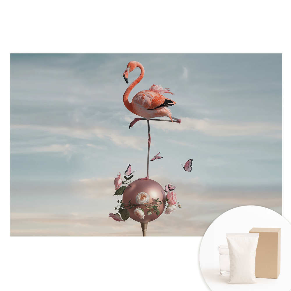 Fototapeta na flizelinie Flaming z kwiatami i motylami