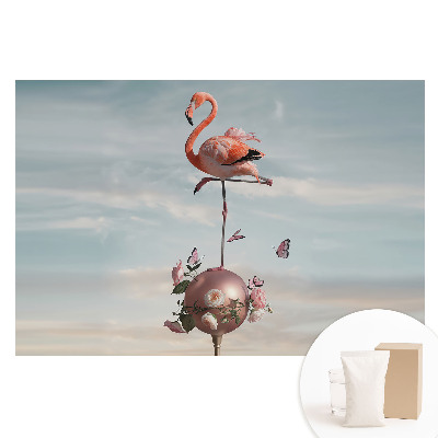 Fototapeta na flizelinie Flaming z kwiatami i motylami