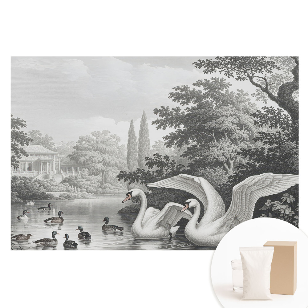 Duża fototapeta na ścianę Jeziorko z łabędziami i kaczkami w klasycznym stylu