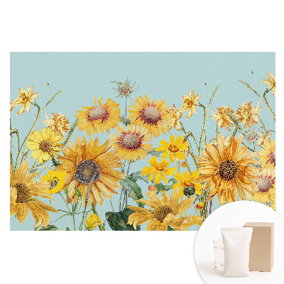 Duża fototapeta na ścianę Rustykalne słoneczniki i kwiaty na błękicie