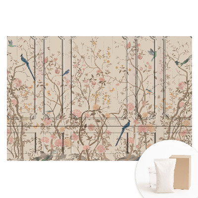 Duża fototapeta na ścianę Ptaki i róże na tle paneli