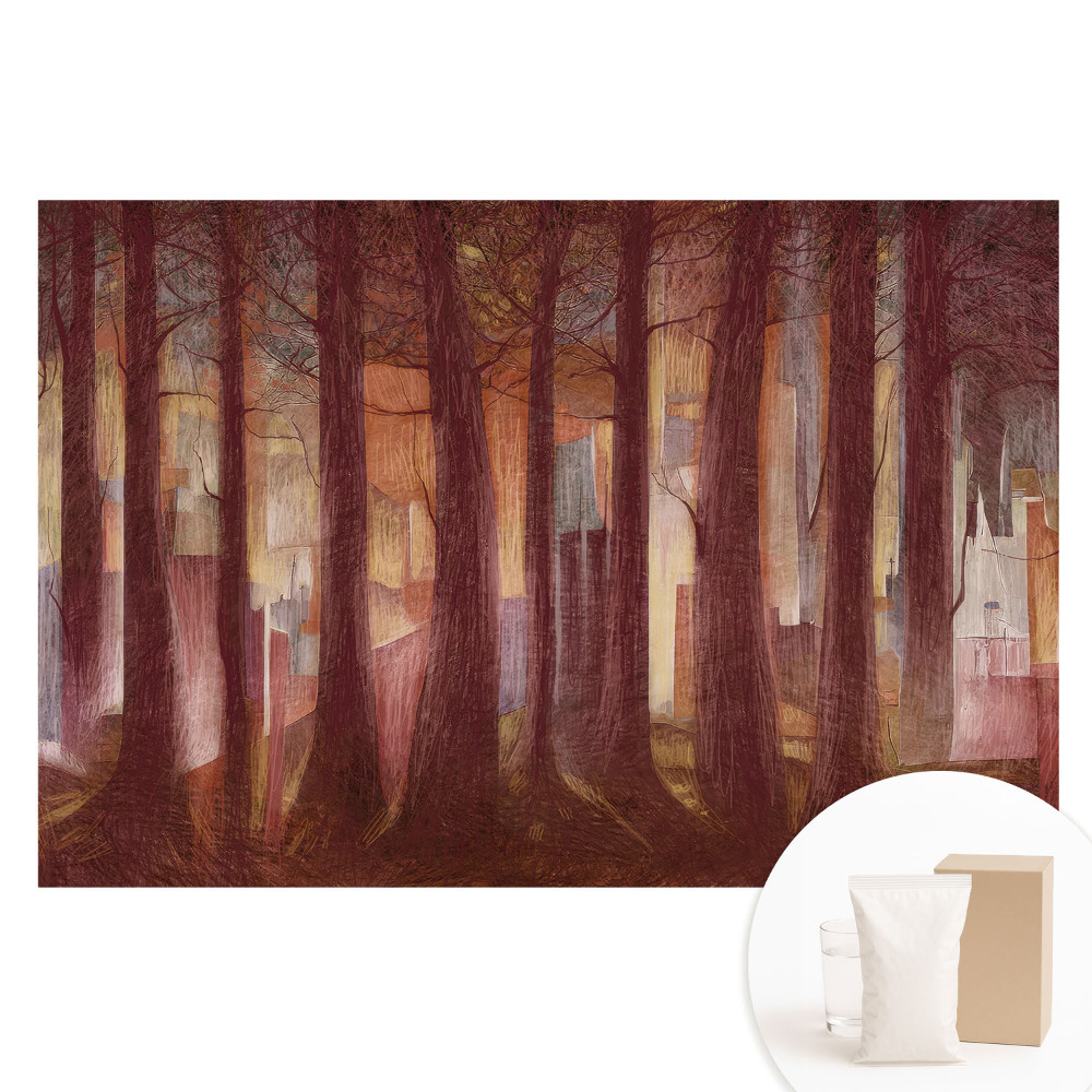 Fototapeta na flizelinie Las z abstrakcyjnymi budynkami w tle