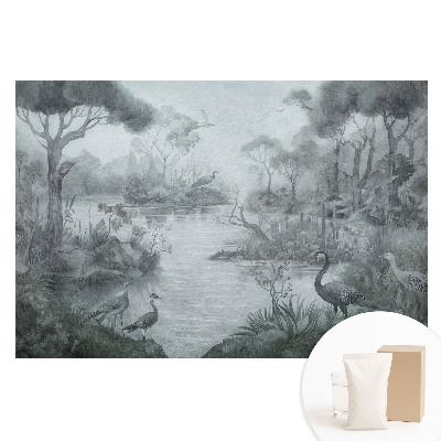 Duża fototapeta na ścianę Tajemniczy leśny krajobraz przy jeziorze