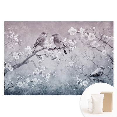 Fototapeta flizelinowa z nadrukiem Ptaki na gałęziach kwiatów