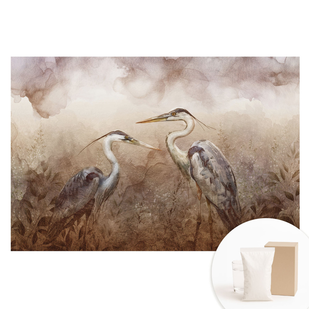 Duża fototapeta na ścianę Dwa żurawie w delikatnych kolorach