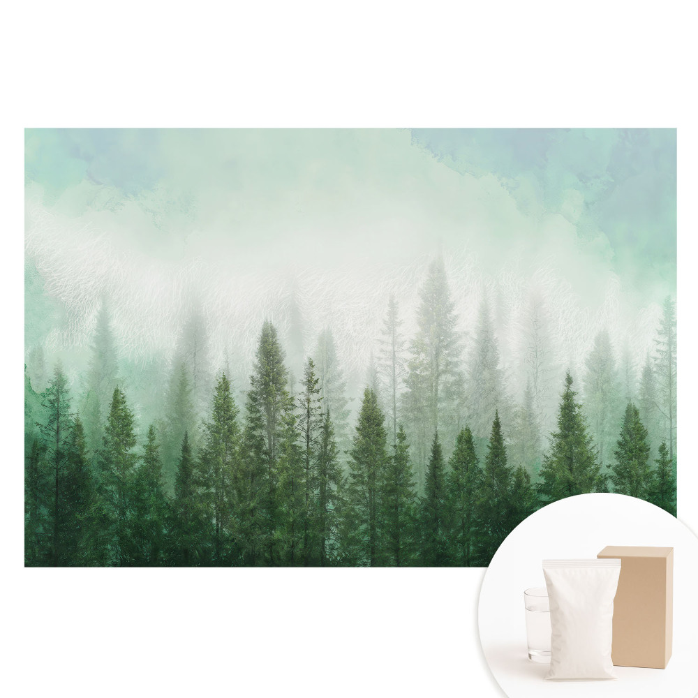 Fototapeta na flizelinie Leśny pejzaż z konturem wilka