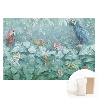 Fototapeta flizelinowa z nadrukiem Kolorowe papugi w tropikalnej dżungli