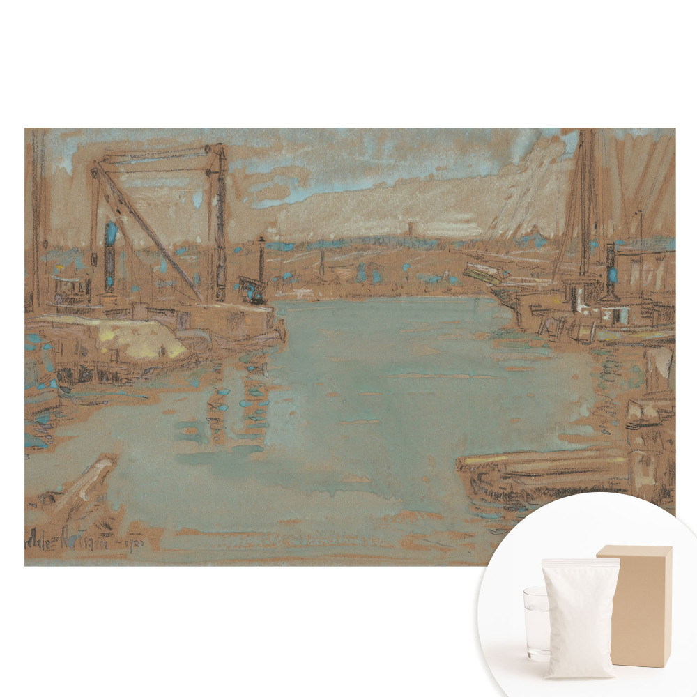 Fototapeta flizelinowa z nadrukiem Portowy krajobraz klasyczny w odcieniach błękitu