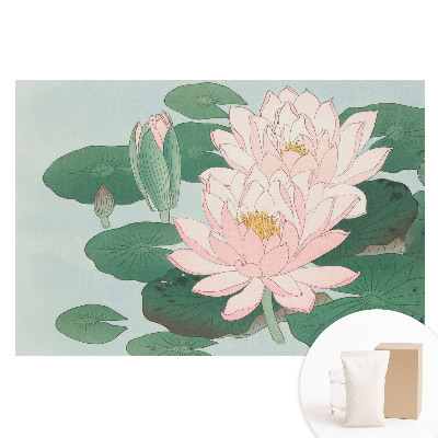 Fototapeta z nadrukiem na flizelinie Kwiaty lotosu na zielonych liściach