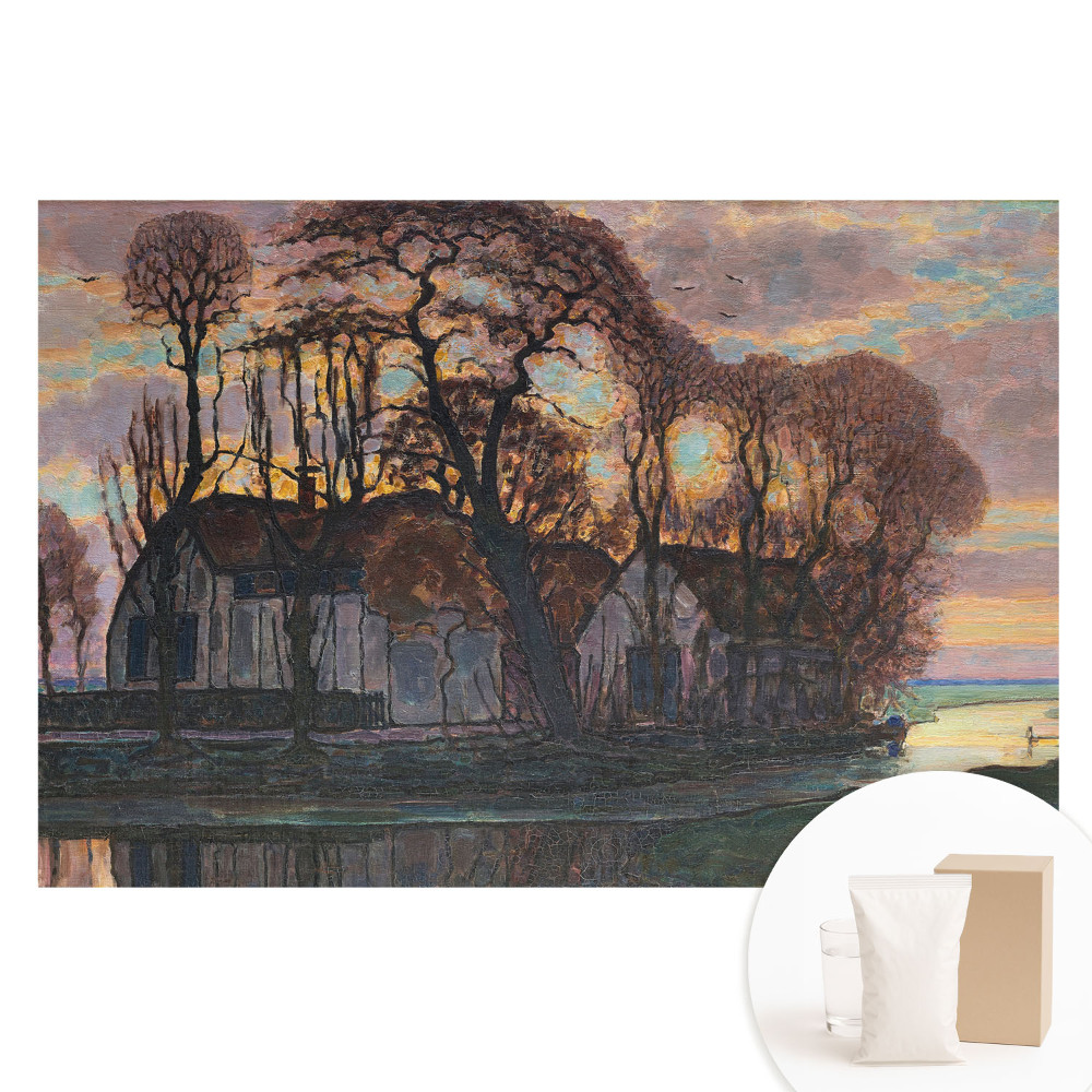 Fototapeta na flizelinie Zachodzące słońce drzewa rzeka spokój