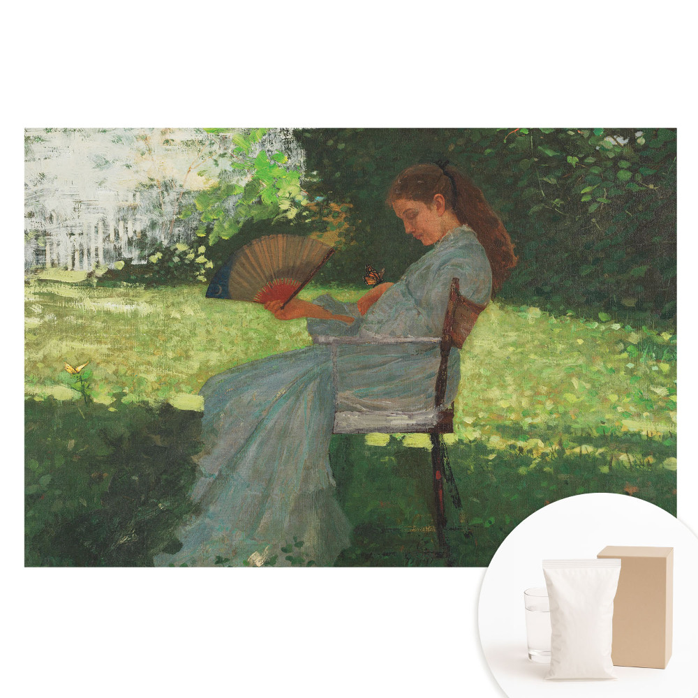 Fototapeta flizelinowa z nadrukiem Kobieta z wachlarzem w ogrodzie czuje harmonię