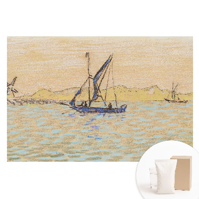 Tapeta fotograficzna flizelinowa Pastelowy krajobraz wiatrak łódź