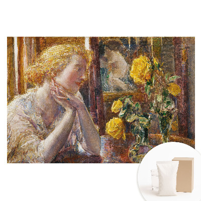 Tapeta fotograficzna flizelinowa Zamyślona sylwetka i kwiaty w barwach