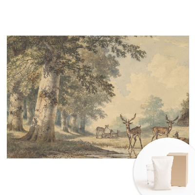 Fototapeta z nadrukiem na flizelinie Leśne jelenie przy strumieniu