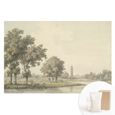 Fototapeta flizelinowa z nadrukiem Malowniczy krajobraz z pagodą i stawem