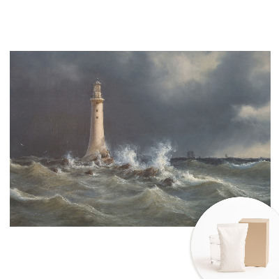 Tapeta fotograficzna na flizelinie Burzowe morze latarnia statek w oddali