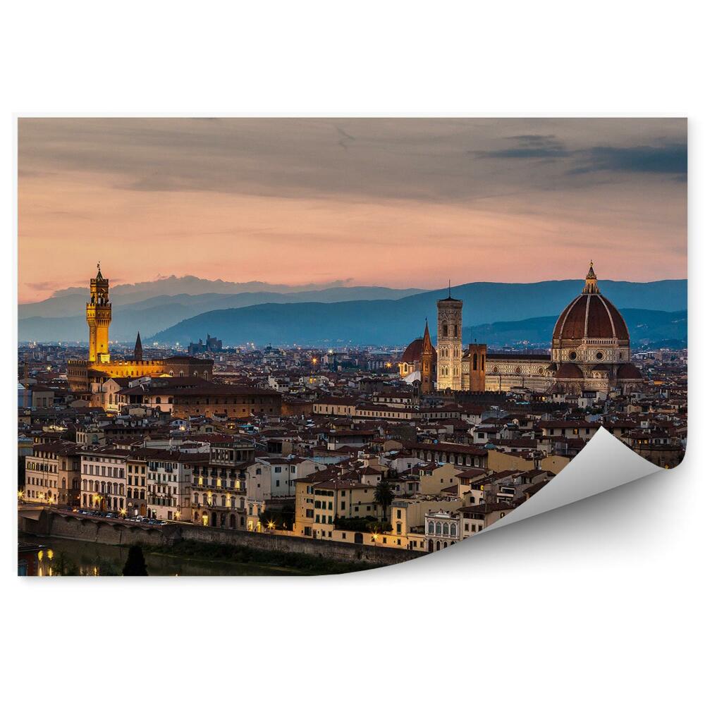Fototapeta na ścianę plac Michała Anioła budynki Florencja góry niebo chmury rzeka noc świata