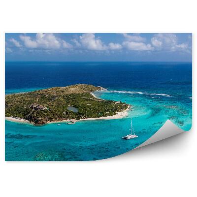 Fototapeta na ścianę Zielona wyspa na morzu statek rafa