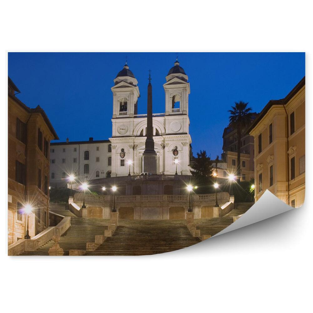 Fototapeta na ścianę kościół Trinità dei Monti budynki schody fontanna noc