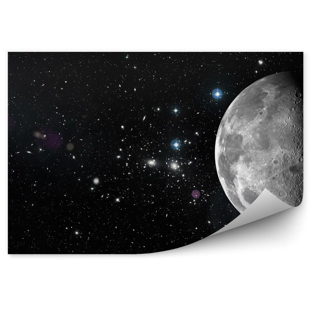 Fototapeta Księżyc kratery gwiazdy niebo przestrzeń kosmiczna