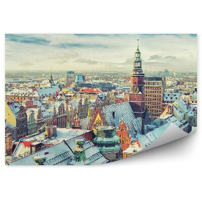 Fototapeta budynki ratusz niebo chmury śnieg zima