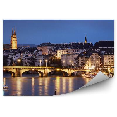 Fototapeta Domy most kościoły drzewa łodzie rzeka panorama bazylea