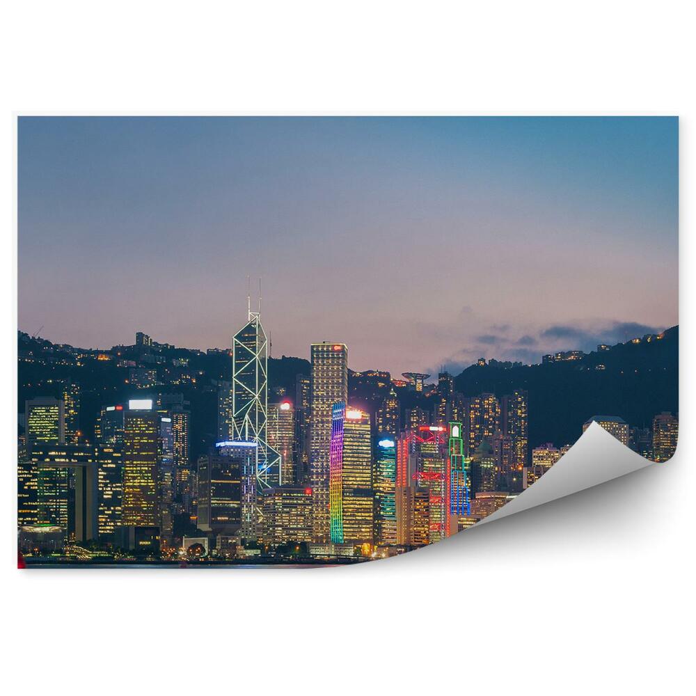 Okleina na ścianę Panorama miasta hong kong zmierzch