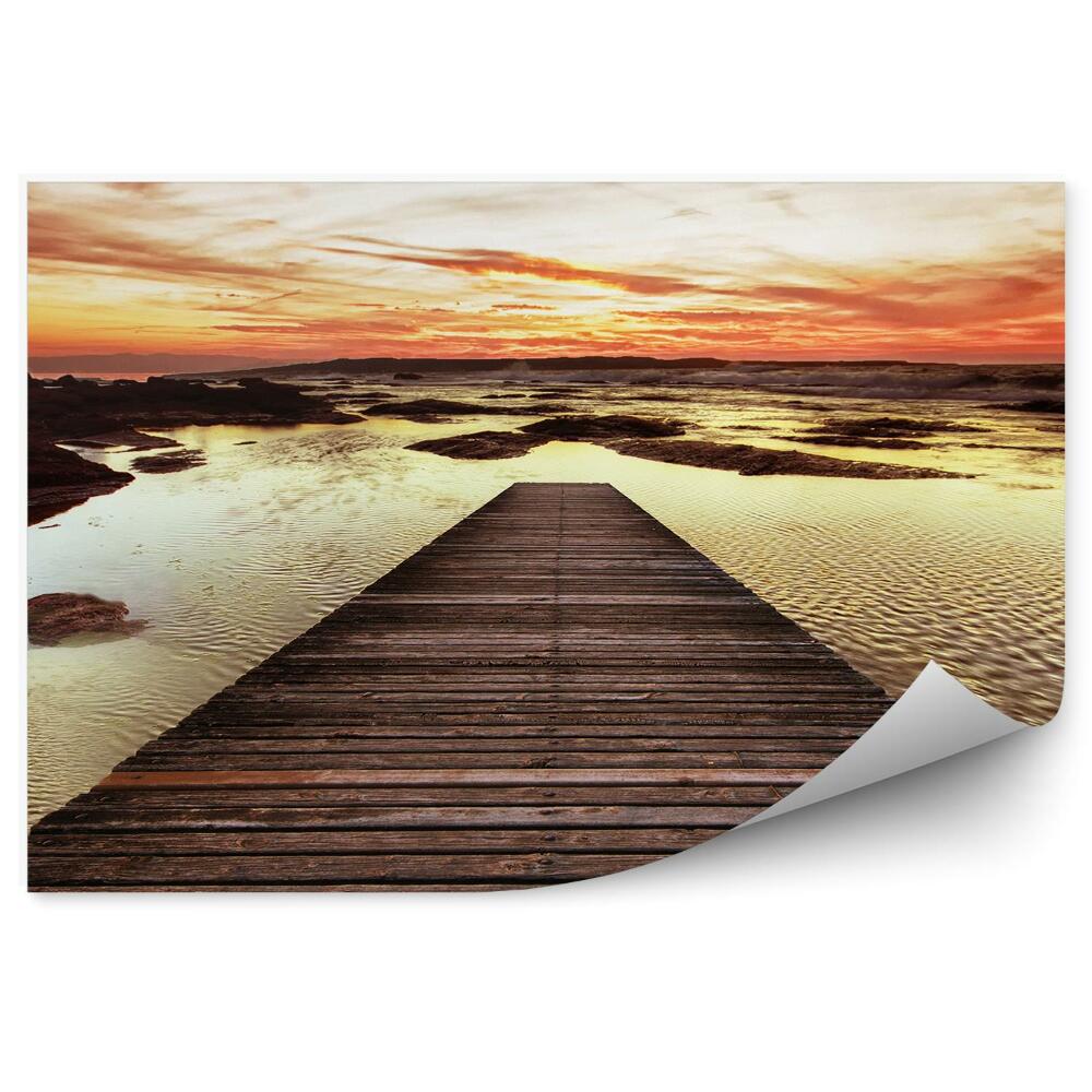 Okleina na ścianę Perspektywa drewniane molo woda zachód słońca