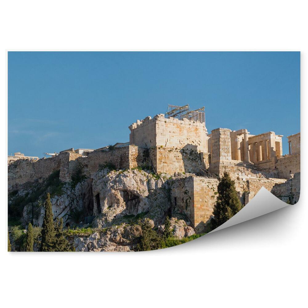 Okleina na ścianę Akropolu Ateny Grecja drzewa iglaste niebo