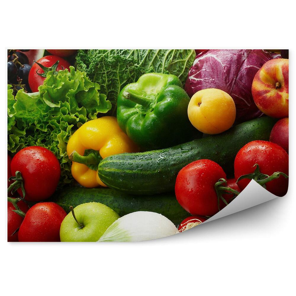 Okleina na ścianę Świeże warzywa i owoce woda zdrowe odżywianie