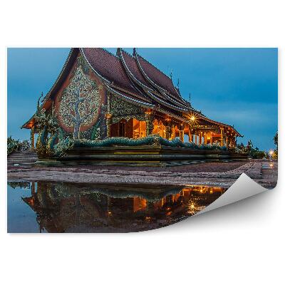 Okleina ścienna Świątynia drzewo smoki natura pochmurne niebo