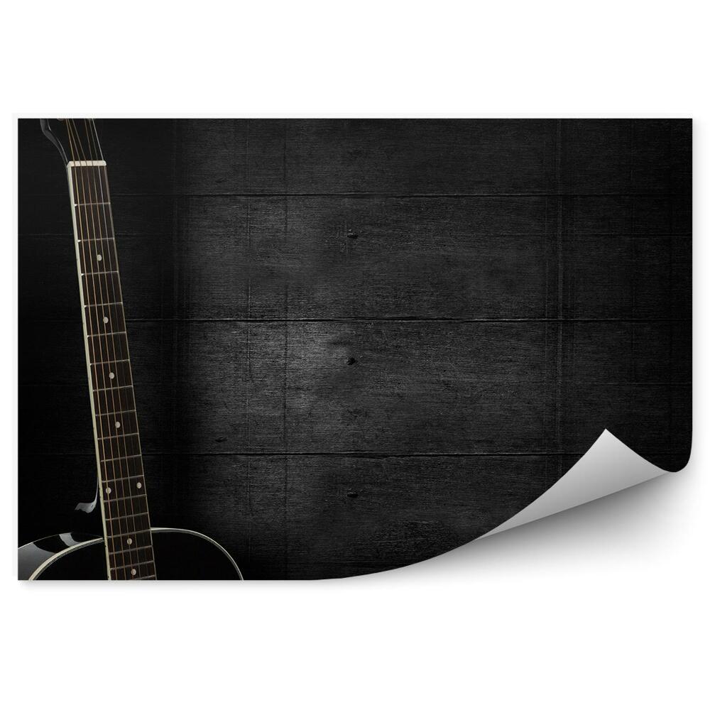 Fototapeta Czarna gitara akustyczna ciemne tło deski