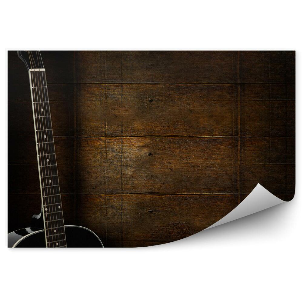 Fototapeta drewniane tło instrument czarna gitara klasyczna