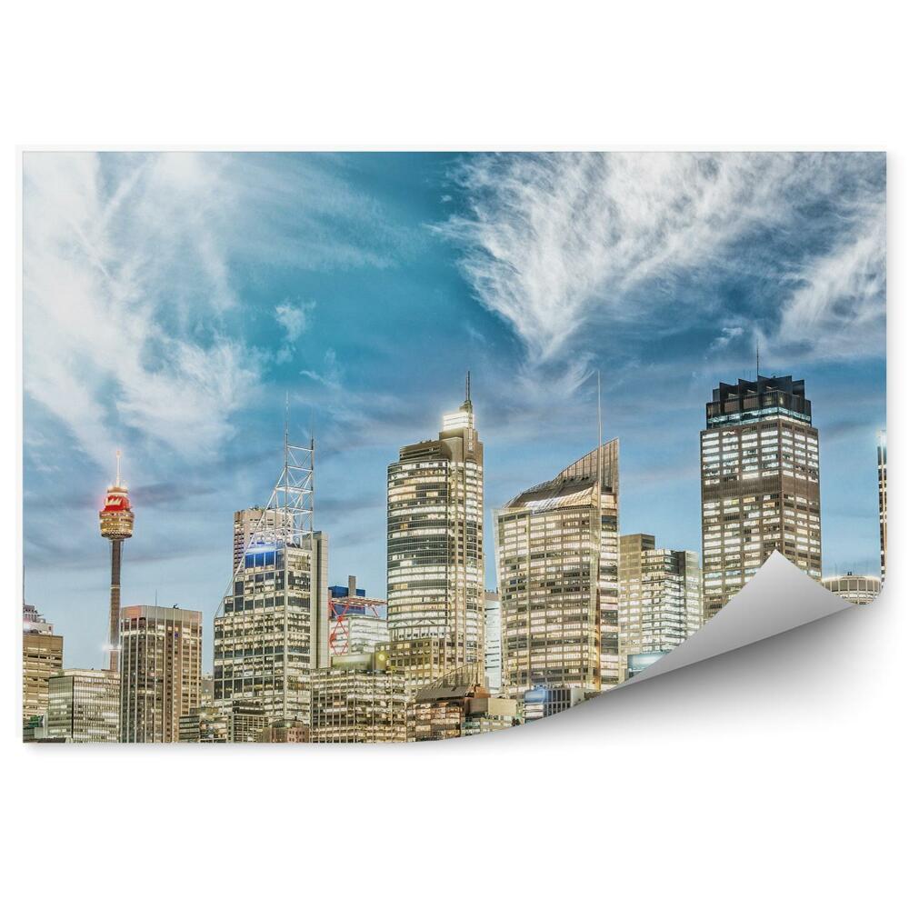 Okleina na ścianę wieżowce drzewa niebo chmury Sydney światła