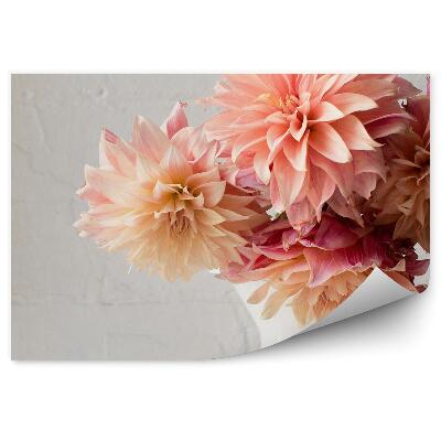 Okleina ścienna Pomarańczowo żółte kwiaty dali wazon biała cegła mur