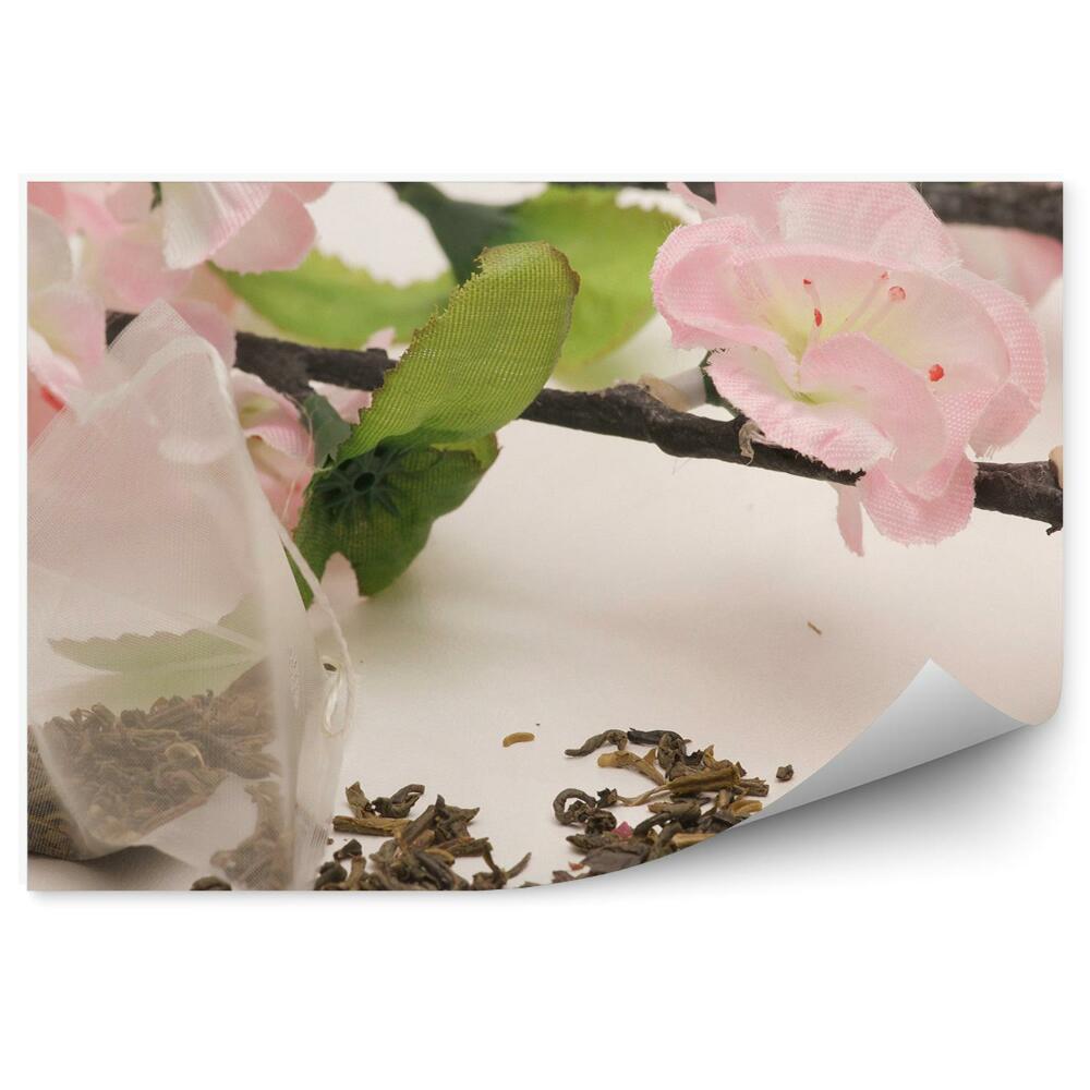 Fototapeta Torebka herbata wysuszone liście gałązki kwiaty