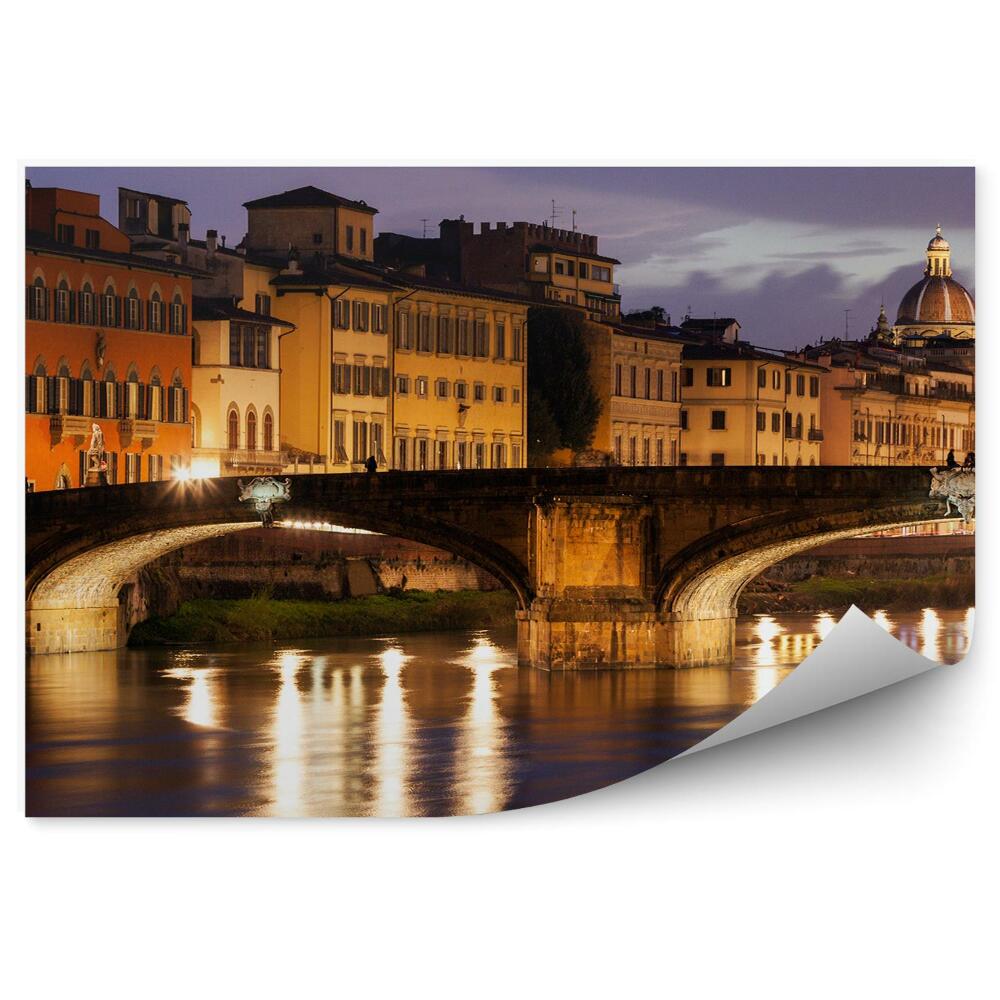 Fototapeta na ścianę katedra kościół Santa Maria del Fiore Florencja budynki most Trójcy Świętej noc światła