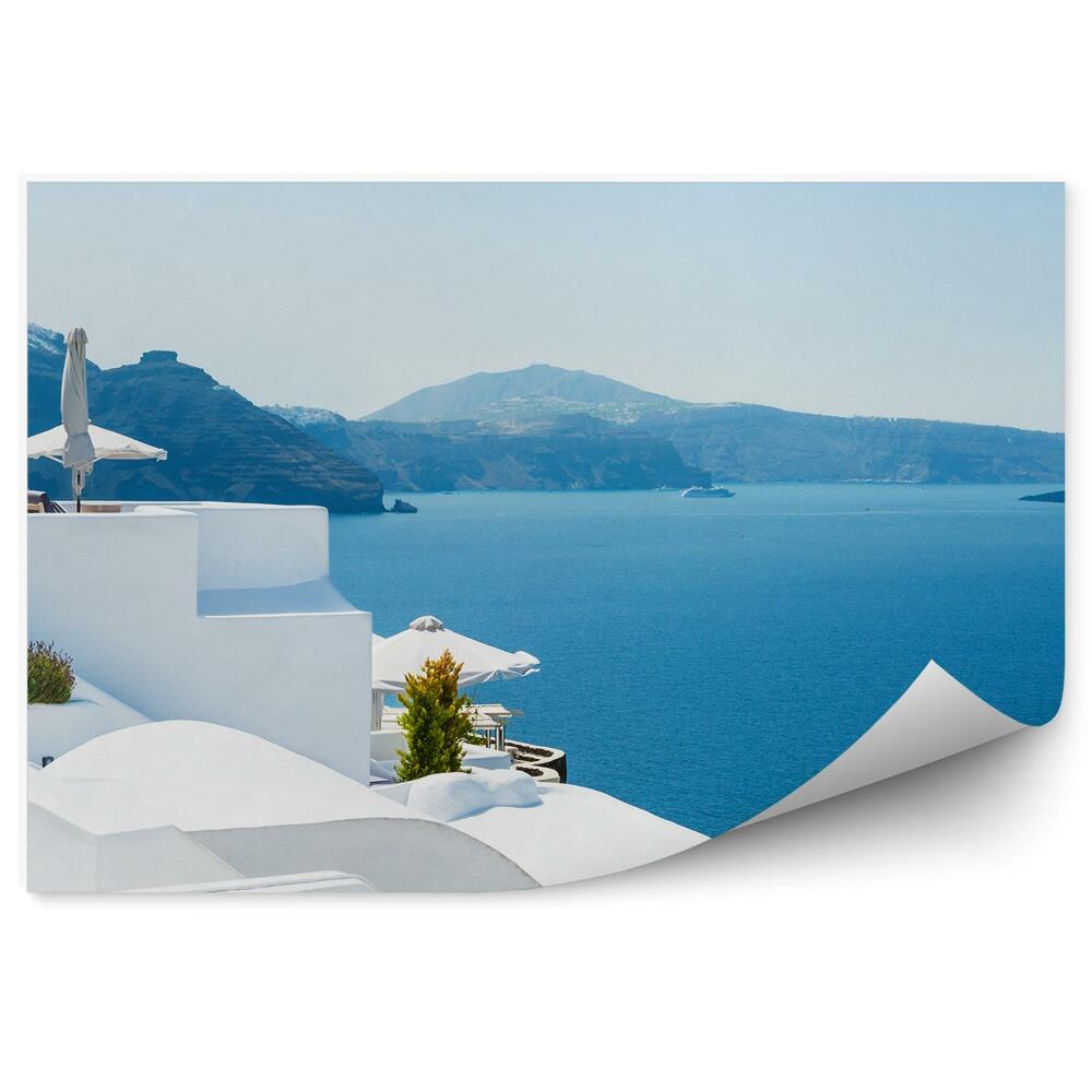 Fototapeta biały architektura góry rośliny ocean Santorini Grecja