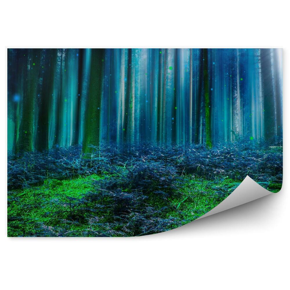 Fototapeta na ścianę Bajkowy las niebieski zielony światełka