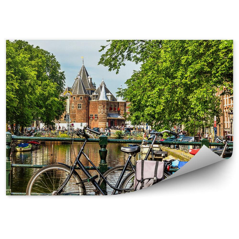 Okleina na ścianę Amsterdam rowery most rzeka miasto