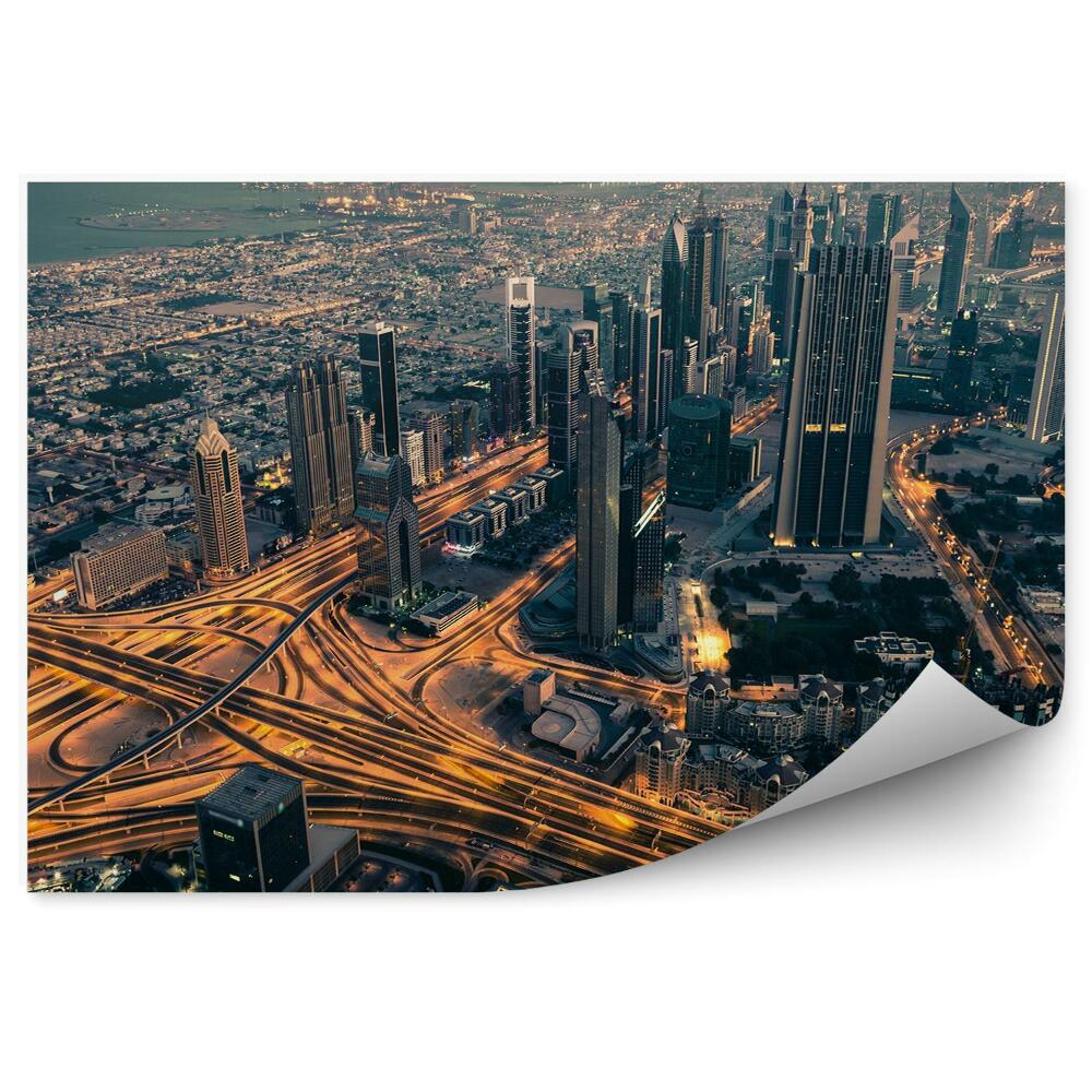 Fototapeta widok z lotu ptaka Dubaj wieżowce drogi światła