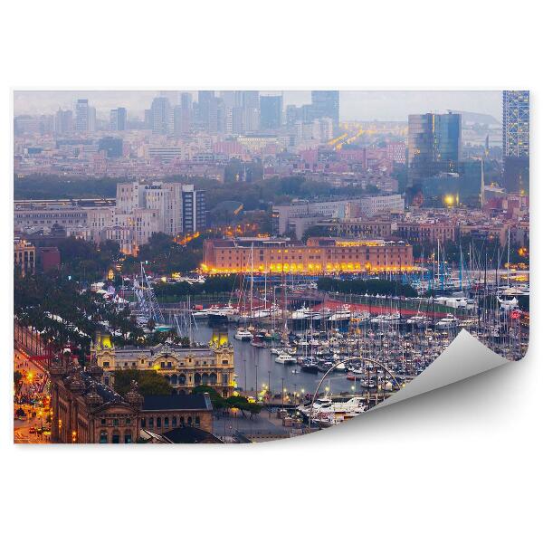 Okleina ścienna port Vell panorama miasta Barcelona nocą