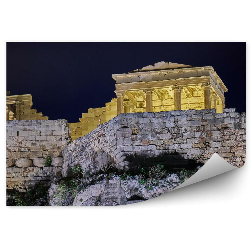 Okleina na ścianę Akropolu Ateny Grecja rośliny noc