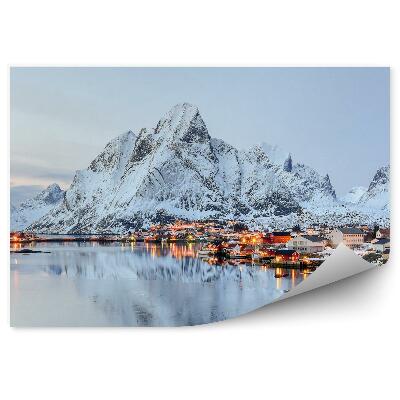 Okleina ścienna Wyspy lofoty śnieg góry miasteczko